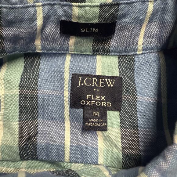 J. CREW Flex Oxford Button Up Long Sleeve Shirt Men's Medium Blue Green Plaid - Picture 2 of 6